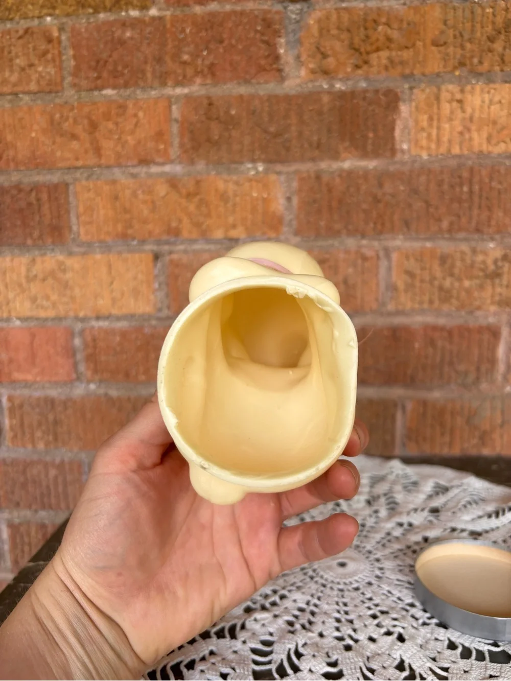 Vintage Wax FANNY FARMER Candy Container Lid BUNNY RABBIT Advertisement